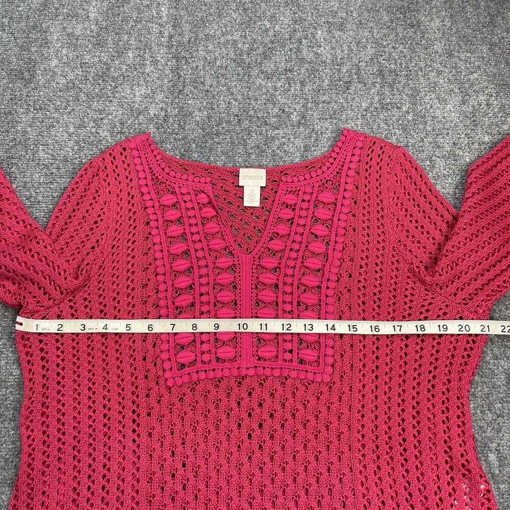 Chicos Sweater Sz 2 Womens Size Large Open Weave 3/4 Sleeve Top Beach Cover Pink - Picture 5 of 9